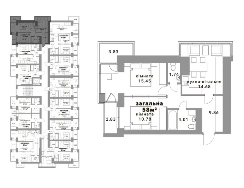 Квартира 58m 2k